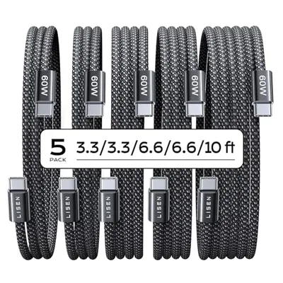 LISEN USB C to USB C Cable 5-Pack 60W