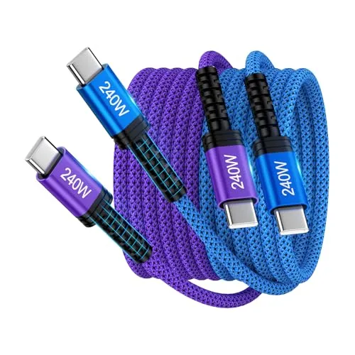 مقایسه باسئوس Type-C به Type-C مدل Crystal Shine با طول 2 متر {request()->input('language_config')['common']['with']} iHoto 240W USB-C to USB-C Cable 6FT 2-Pack