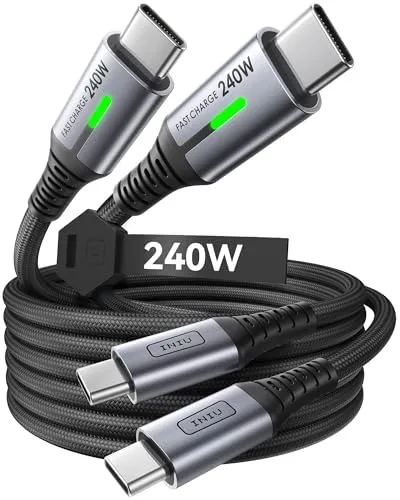مقایسه باسئوس Type-A به Type-C مدل C-Shaped با طول 1 متر {request()->input('language_config')['common']['with']} INIU 240W USB C to C Braided Cable Black 6.6ft