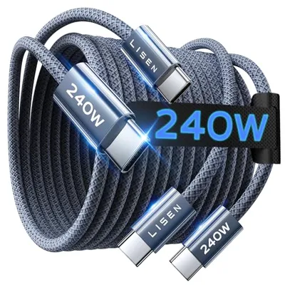 LISEN USB C to USB C Cable 240W 6.6FT 2-Pack