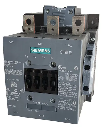 عکس کنتاکتور 3 پل زیمنس 3RT10566AP36، 37 کیلووات، 80 آمپر AC-3، بوبین 230 ولت AC