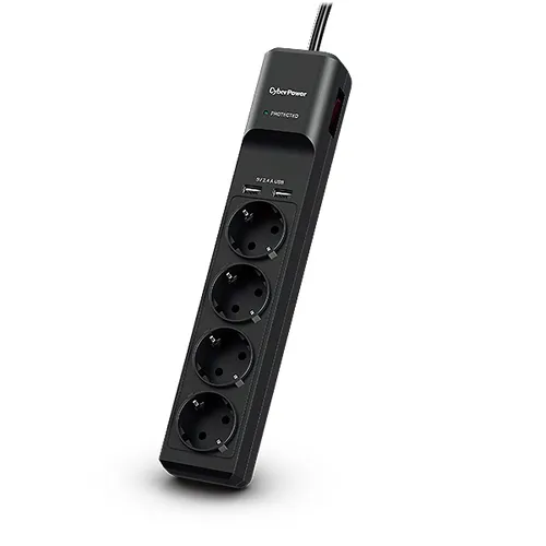 عکس محافظ برق سایبر پاور مدل P0420SUD0-DE با 4 پریز و 2 پورت USB-A
