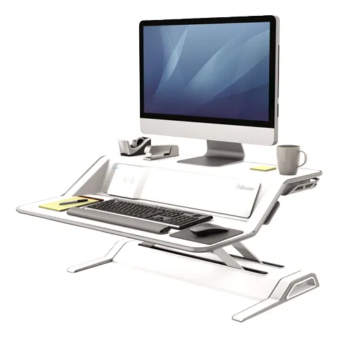 عکس مبدل میز کار ایستاده Fellowes Lotus DX - سفید، حداکثر بار 15.8 کیلوگرم، مدیریت کابل، محافظت ضد باکتری