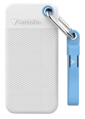 عکس Verbatim Pocket SSD USB 3.2 Gen 2 1TB White/Light Blue incl. two rubber sleeves