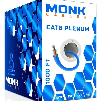 کابل Monk مدل CAT6 Plenum به طول 1000 فوت رنگ آبی