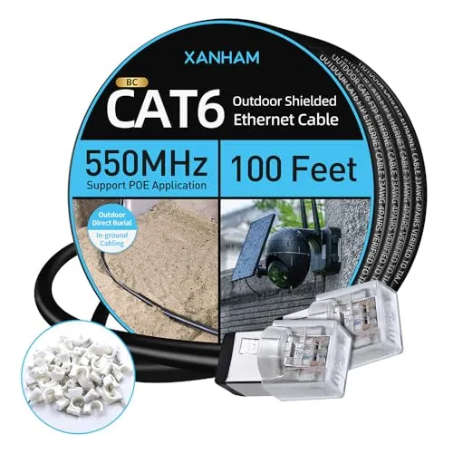 عکس کابل شبکه XANHAM Cat6 شیلددار فضای باز 100 فوت