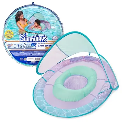 Karşılaştırma SwimWays Baby Spring Float Mermaid Canopy İle SwimWays Baby Spring Float Splash N Play Bebek Şişme Havuz Simidi