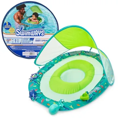 Karşılaştırma SwimWays Baby Spring Float Mermaid Canopy İle SwimWays Baby Spring Float Splash N Play Bebek Şişme Havuz Simidi