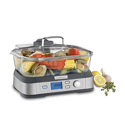 عکس بخارپز دیجیتال شیشه‌ای کوزینارت Cookfresh STM-1000 5 لیتری استیل