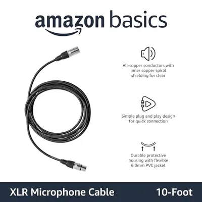 تصویر بندانگشتی 2 محصول کابل میکروفون XLR آمازون بیسیکس 10 فوت مشکی 10 ft