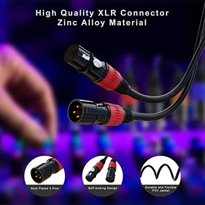 تصویر بندانگشتی 3 محصول کابل میکروفون AuxLink XLR 25ft (بسته 6 عددی چند رنگ)