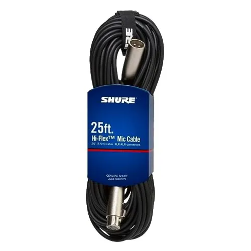 عکس کابل میکروفن XLR های-فلکس Shure C25J مشکی ۲۵ فوت