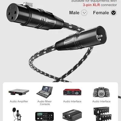 تصویر بندانگشتی 9 محصول کابل میکروفون VANDESAIL XLR 3ft، بسته 2 عددی، مشکی-سفید