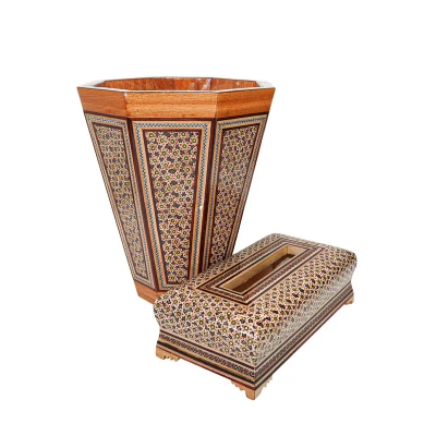 ست جعبه دستمال و سطل خاتم کاری صنایع دستی فاخر مدل MQ12wire