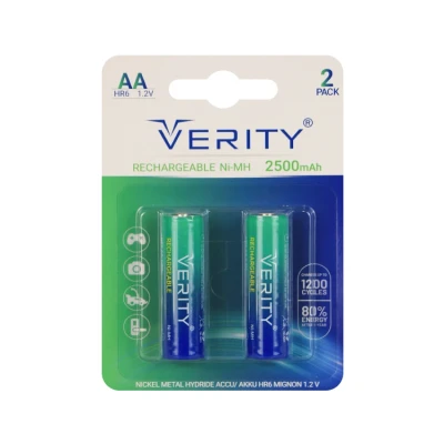باتری قلمی شارژي VERITY 2500 کارتی 2 عددی