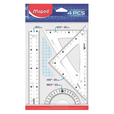 ست خط کش گونیا و نقاله مپد مدل کریستال کد 21cm