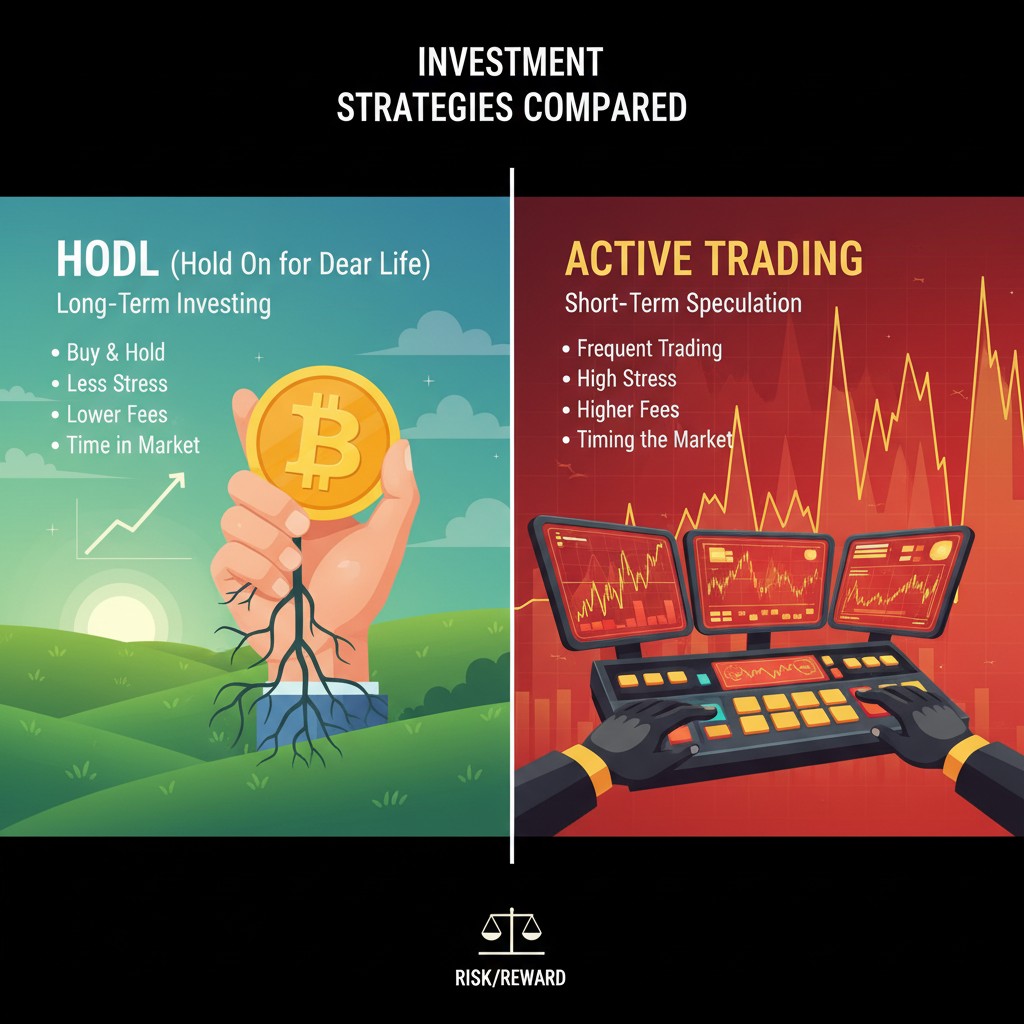 مقایسه استراتژی هودل (HODL) و ترید فعال (Active Trading)